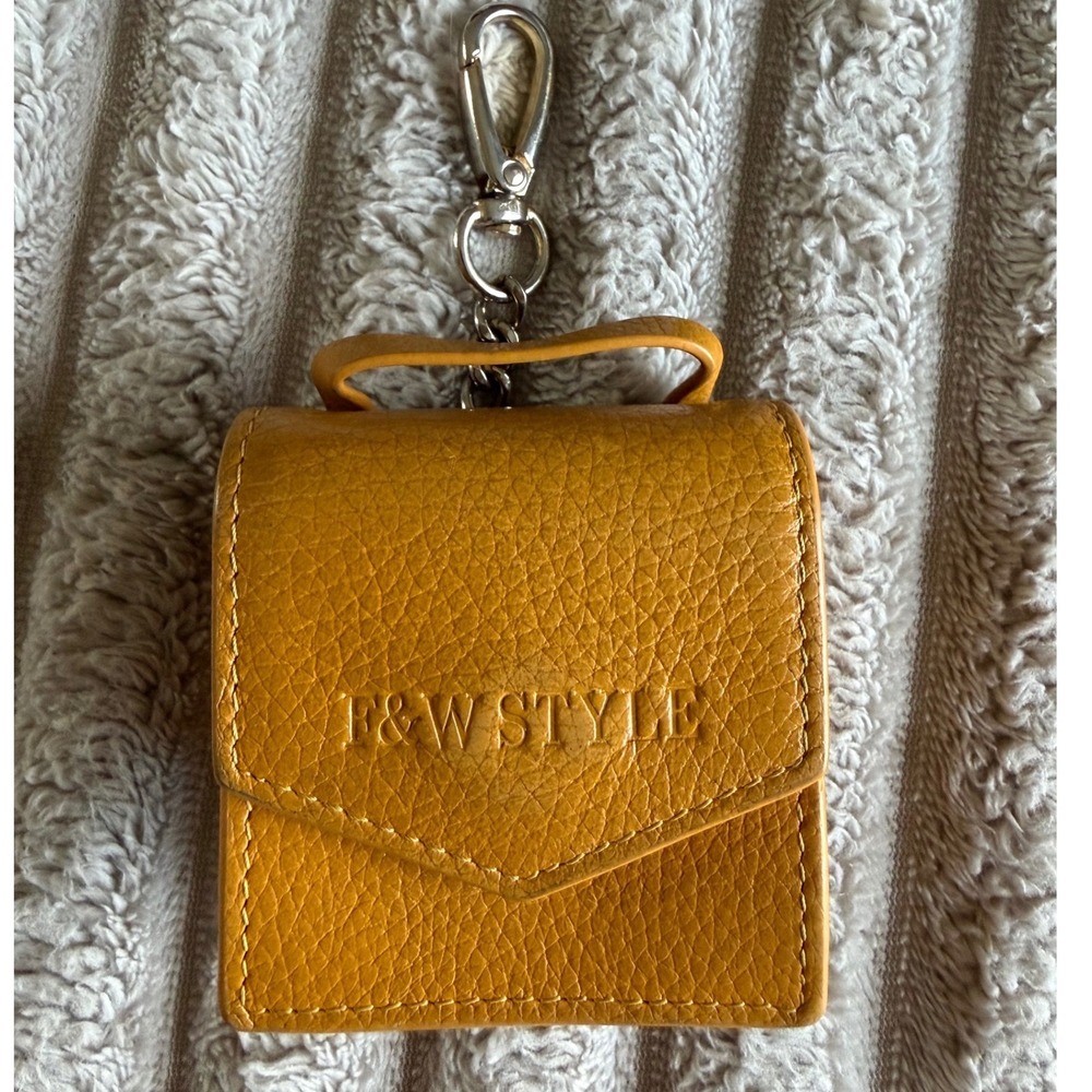 Lilly Micro‎ Bag Mustard Pebbled Leather Charm AirPod Case Keychain